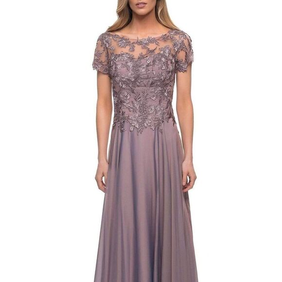 La Femme 29235 Floral Embroidery Chiffon Column Gown SZ 12 Dark Mauve. $460. 13 - Picture 3 of 10